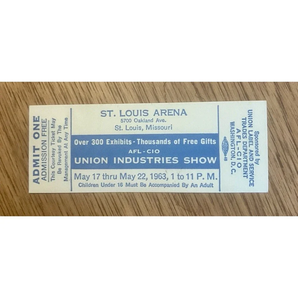 Vintage 1963 Ticket - Union Industries Show - St. Louis Arena